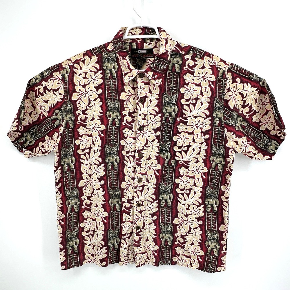 Vtg Hawaiian Colo Wear Shirt Men's M Red White Floral Tiki Summer Tropical Aloha